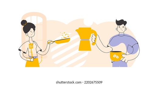 Chef and barista. Modern linear style. Vector.