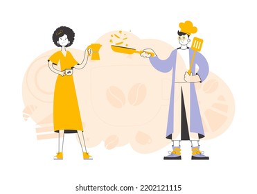 Chef and barista. Trendy linear style. Vector illustration.