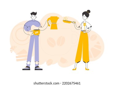 Chef and barista. Trendy linear style. Vector illustration.