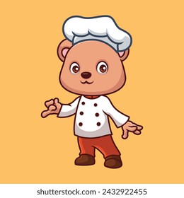 Chef Bear Cute Cartoon Character Illustration