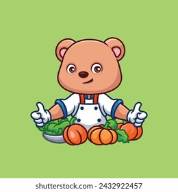 Chef Bear Cute Cartoon Character Illustration