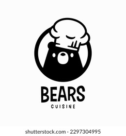 Chef Bear Restaurant Kitchen Cartoon Mascot Character Logo Vector Icon Illustration svg
