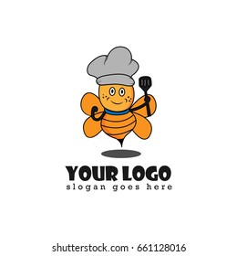 Chef bee design logo with hat chef and hold a spatula