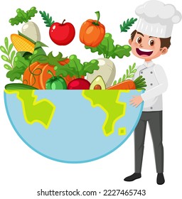 Chef with a big salad bowl illustration