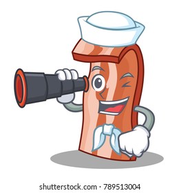 Chef with binocular bacon mascot cartoon style