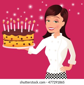 Chef and birthday cake.
