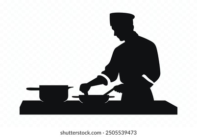 Chef Black Silhouette Vector art, Male Chef Silhouette Clipart isolated on a white background