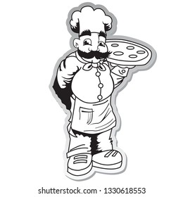 chef black and white  sticker cartoon illustration isolated on white