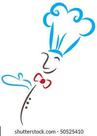 chef with blue hat and red bow