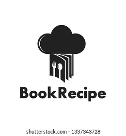 Chef book or food recipe vector logo template. This logo with spoon, fork people use chef hat.