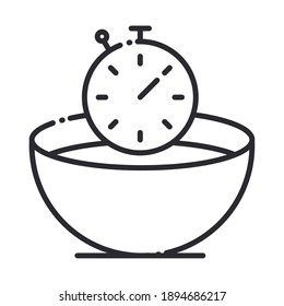 chef, bowl and time clock kitchen utensil line style icon vector illustration