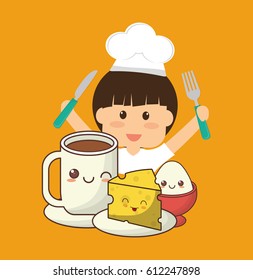 chef boy fork knife breakfast cheese egg