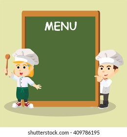 Chef boy and girl with menu