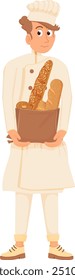 Chef com saco de papel de pão. Mascote de padaria saboroso