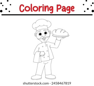 chef with bread tray coloring book page for kids and adults