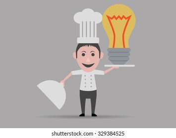 chef with bulb on tray