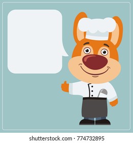 Chef bunny rabbit with speech bubble in cartoon style.