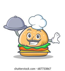 Chef burger character fast food with food