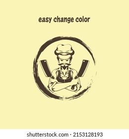 Chef butcher logo character, man with knife, easy edit the color and thanks for download