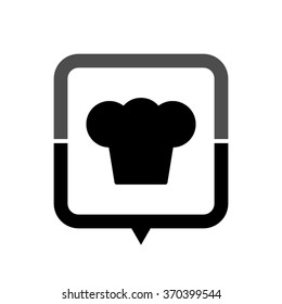 Chef cap - black vector icon; map pointer;  message bubble