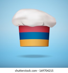 Chef cap with the flag of Armenia. Vector illustrations on the traditional cuisine of different countries.