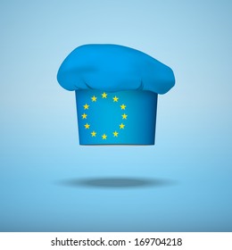 Chef cap with the flag of Europe. Vector illustrations on the traditional cuisine of different countries.