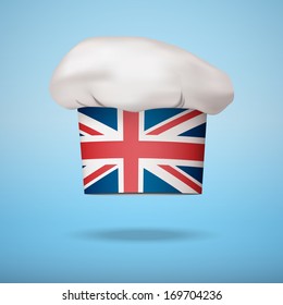 Chef cap with the flag of Great Britain. Vector illustrations on the traditional cuisine of different countries.