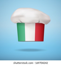 Chef cap with the flag of Italy. Vector illustrations on the traditional cuisine of different countries.