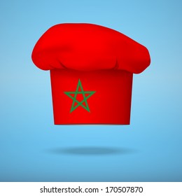 Chef cap with the flag of Morocco. Vector illustrations on the traditional cuisine of different countries.