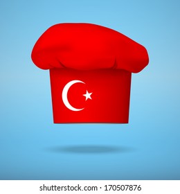 Chef cap with the flag of Turkey. Vector illustrations on the traditional cuisine of different countries.