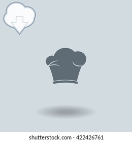 Chef cap icon with shadow. Cloud of download with arrow.