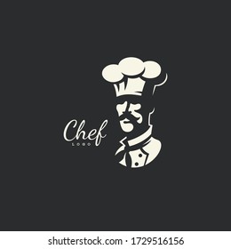 Chef in a cap logo design template for a dark background. Vector illustration.