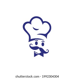 Chef in a cap logo design template for a dark background. Vector illustration.