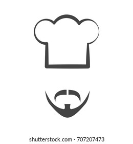 Chef cap with mustache and beard isolated logotype icon