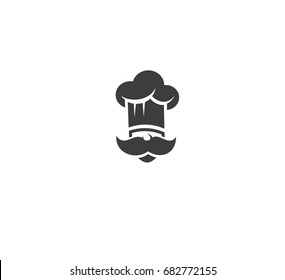 Chef cap on white background, hipster chef cap with moustache, vector illustration