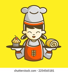 chef with a cap in a pastry shop Logo