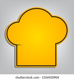 Chef cap sign. Flat orange icon with overlapping linear black icon with gray shadow at whitish background. Illustration.