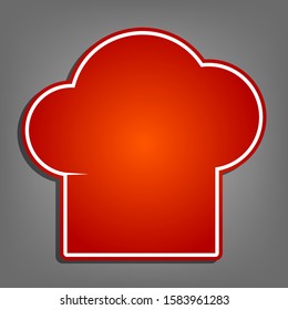 Chef cap sign. Flat red icon with linear white icon with gray shadow at grayish background. Illustration.