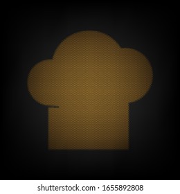Señal de la gorra del chef. Icono de la rejilla de una pequeña bombilla naranja en la oscuridad. Ilustración.
