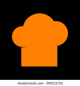 Chef cap sign. Orange icon on black background.