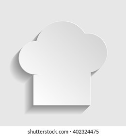 Chef cap sign. Paper style icon with shadow on gray.