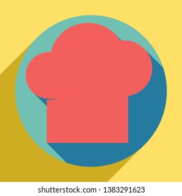 Chef cap sign. Sunset orange icon with llapis lazuli shadow inside medium aquamarine circle with different goldenrod shadow at royal yellow background.
