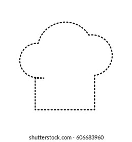 Chef cap sign. Vector. Black dashed icon on white background. Isolated.