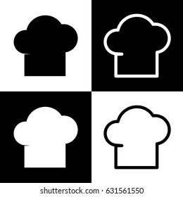 Chef cap sign. Vector. Black and white icons and line icon on chess board.