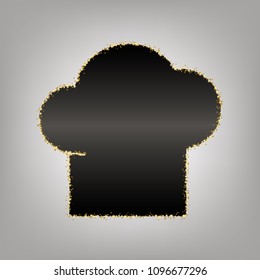 Chef cap sign. Vector. Blackish icon with golden stars at grayish background.