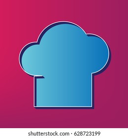 Chef cap sign. Vector. Blue 3d printed icon on magenta background.