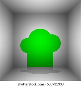 Chef cap sign. Vector. Green icon with shadow in the room.