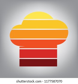 Chef cap sign. Vector. Horizontally sliced icon with colors from sunny gradient in gray background.