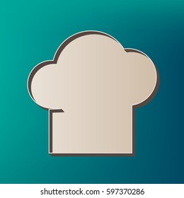 Chef cap sign. Vector. Icon printed at 3d on sea color background.