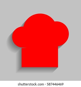 Chef cap sign. Vector. Red icon with soft shadow on gray background.